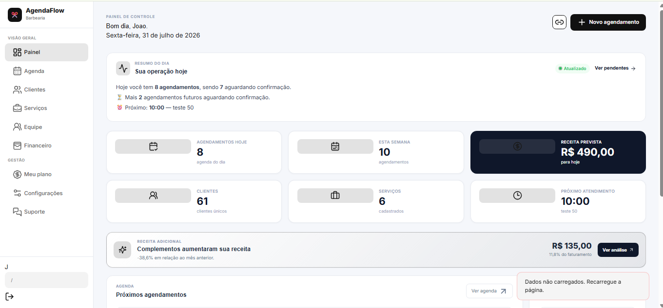 Tela de gestão de clientes do AgendaFlow